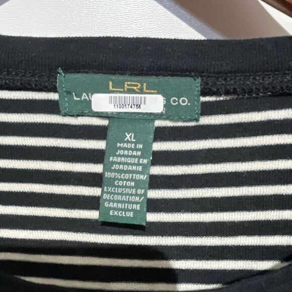 Ralph Lauren Jeans Co. Women's Black White Stripe Long Sleeve Knit Top Size XL - Picture 9 of 9